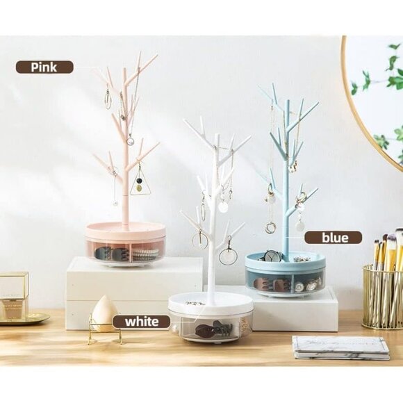 Branch Jewelry Rack Tree Stand with Rotating Base Storage Box for Rings Earrings - Picture 7 of 8